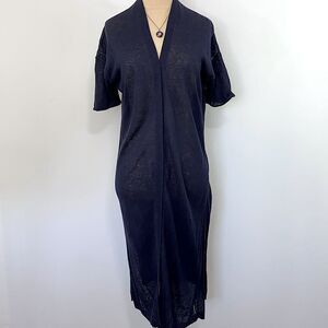 Gap Duster “Lenzing” Deep Blue Open Front Mid Length Excellent Sz Sm